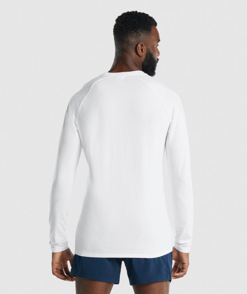 Men's Gymshark Apollo Long Sleeve T-Shirts White | CA 35AN68